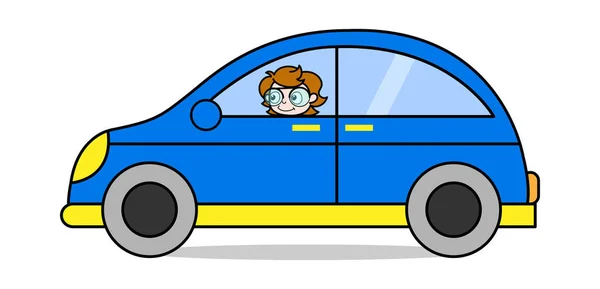 Conducir un coche - Dibujos animados adolescente inteligente chica Vector Illustr — Vector de stock