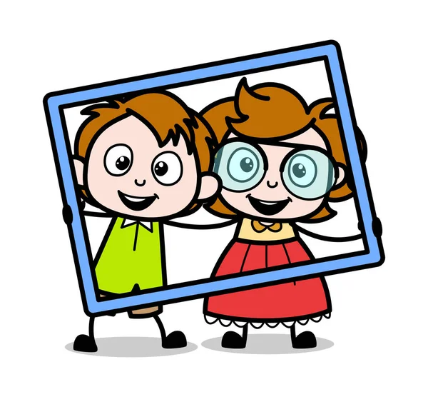 Holding a Frame-nastolatek kreskówka inteligentna dziewczyna wektor Illus — Wektor stockowy
