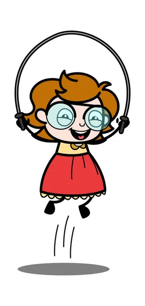 Jugar a saltar la cuerda - Vector de chica inteligente de dibujos animados adolescente — Vector de stock