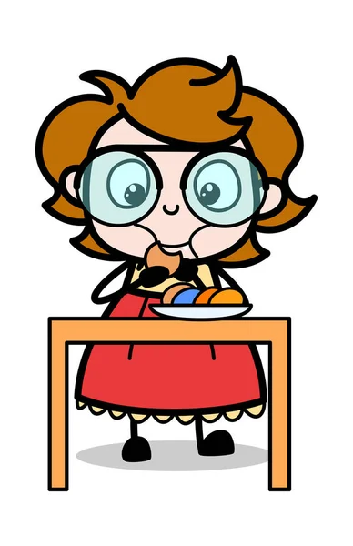 Snacks-tiener cartoon intelligent meisje vector Illustr eten — Stockvector