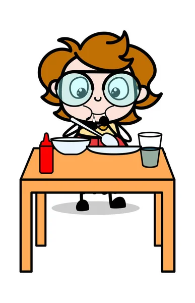 Eten diner-tiener cartoon intelligent meisje vector Illustr — Stockvector