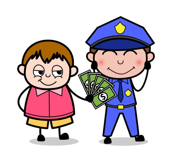Oferecendo propina a um policial - Adolescente Cartoon Fat Boy Ve — Vetor de Stock