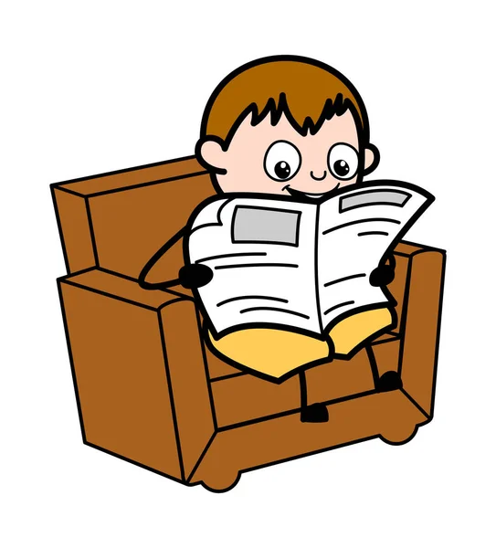 Reading Newspaper - Teenager Cartoon Fat Boy Vector Illustration — Stock Vector