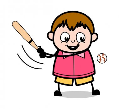 Beyzbol Oyunu Oynamak - Genç Karikatür Fat Boy Vector Illustra