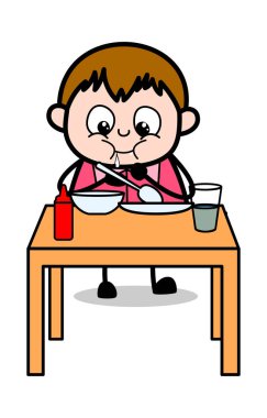 Yeme Öğle Yemeği - Genç Karikatür Fat Boy Vektör İllüstrasyon