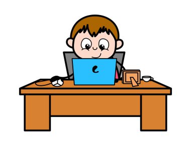 Laptop Oyunu Oynamak - Genç Karikatür Fat Boy Vector Illustr