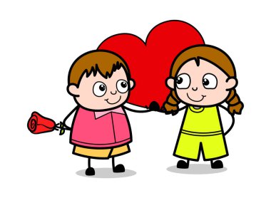 Kız Arkadaşına Gül Takdim Eden Çocuk - Genç Karikatür Şişman B