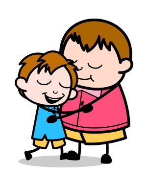İki Erkek Birbirlerine Hugs - Genç Karikatür Fat Boy Vektör Illus