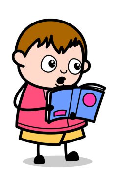 Bir Kitap Okuma - Genç Karikatür Fat Boy Vektör İllüstrasyon