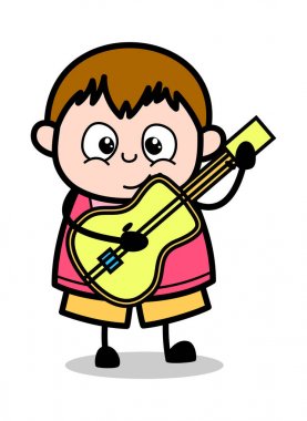 Gitar Çalma - Genç Karikatür Fat Boy Vektör İllüstrasyon