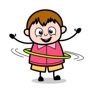 Hula Hoop ile oynamak - Genç Karikatür Fat Boy Vector Illustr