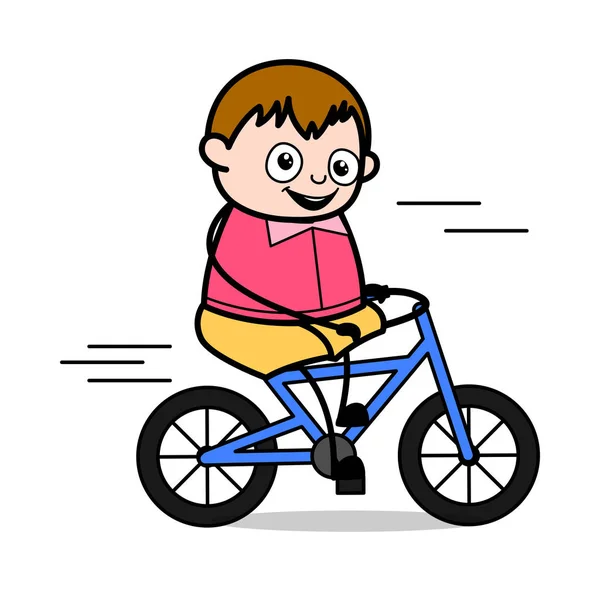 Ciclismo - Adolescente Desenhos Animados Gordo Menino Vetor Ilustração — Vetor de Stock