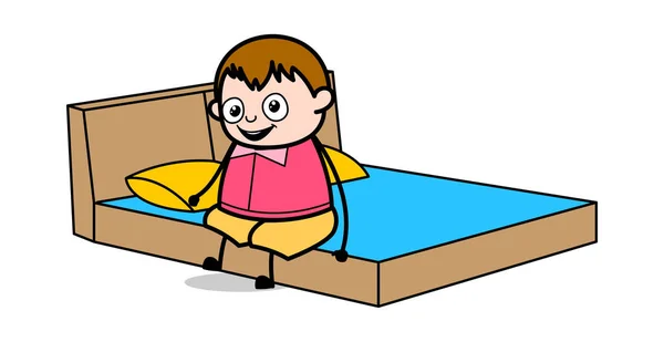 Glückliches Kind wachte nach dem Schlaf auf - Teenager-Zeichentrick-Fat-Boy-Vektor — Stockvektor