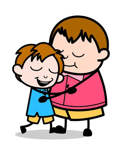 Two Boys Hugs Each Other - Teenager Cartoon Fat Boy Vector Illus — Stock Vector