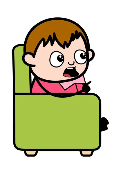 Сидіння і розмова - підліток мультфільм Товстий хлопчик Векторні ілюстрації — стоковий вектор