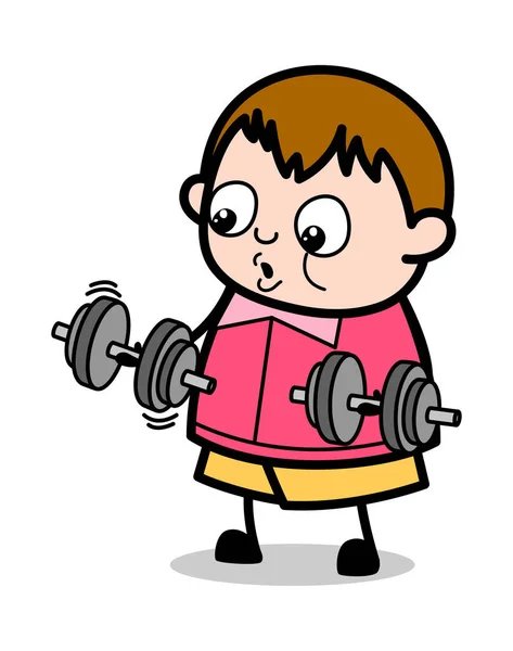 Hacer ejercicio - Teenager Cartoon Fat Boy Vector Illustration — Vector de stock