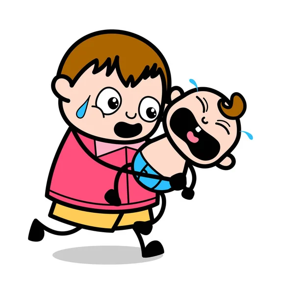 运行与哭泣的婴儿 - 青少年卡通脂肪男孩矢量伊图斯 — 图库矢量图片