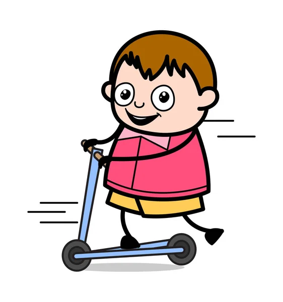 Spelen met scooter-tiener cartoon Fat Boy vector illustrat — Stockvector