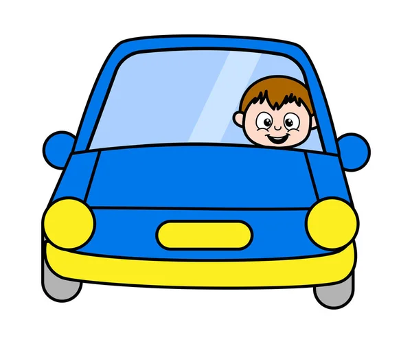 Водіння автомобіля - підліток мультфільм Товстий хлопчик Векторні ілюстрації — стоковий вектор