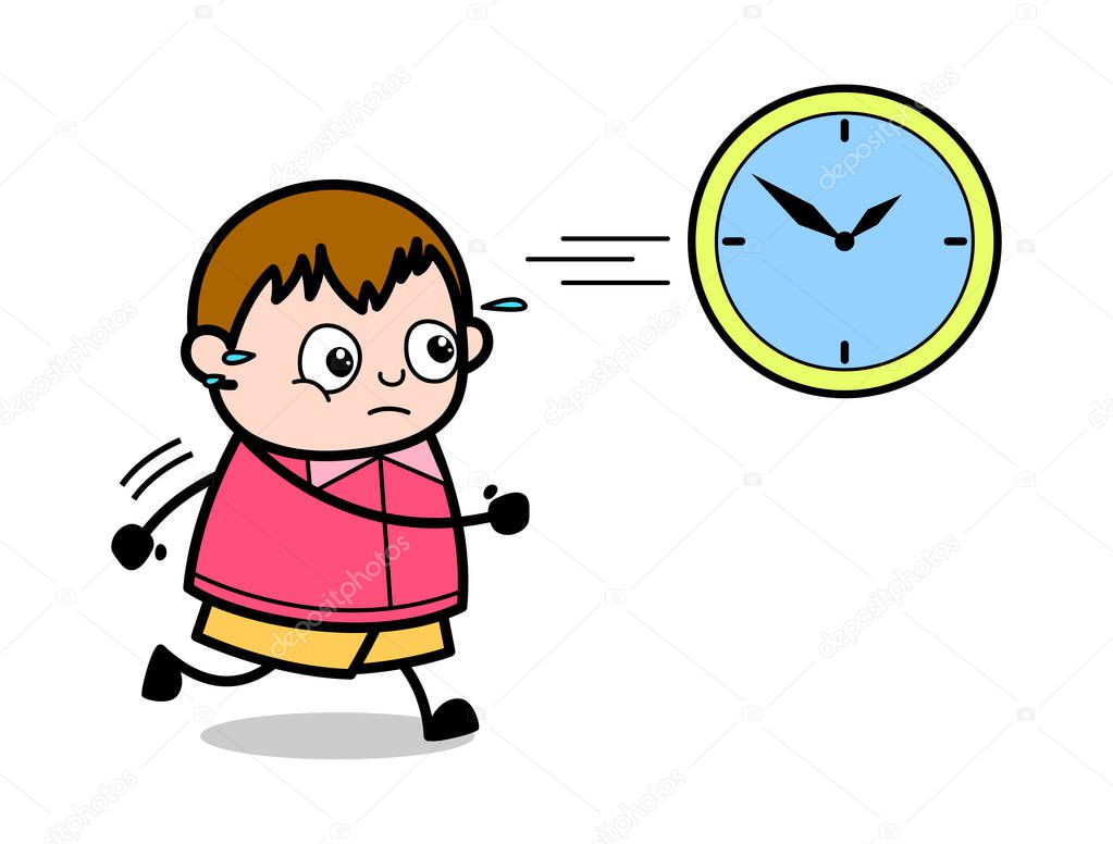 Time Goes Out - Teenager Cartoon Fat Boy Vector Illustration