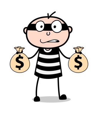 Her Iki Elinde Para Çanta holding - Karikatür hırsız suçlu