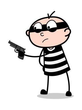 Pointing Gun - Karikatür hırsız suç Guy Vector İllüstrasyon