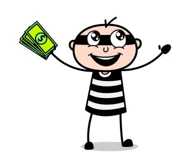 Holding Nakit ve Heyecan başlarken - Karikatür hırsız suç Guy Ve