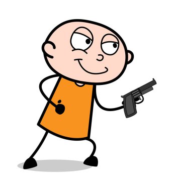 Silah ile Poz Koşu - Karikatür hırsız suç Guy Vector Illust