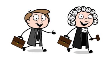 Karikatür Yargıç ve Avukat Çalıştıktan Sonra Evlerine Geri Dönüyor 