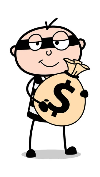 Holding a Bag of Cash - Cartoon thief criminal Guy Vector Illust — Stock Vector