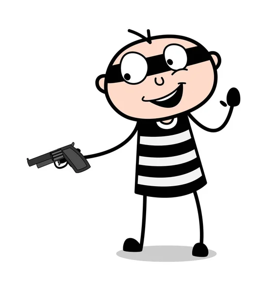 Holding a Gun és a nevetve-Cartoon tolvaj büntetőjogi Guy Vector I — Stock Vector