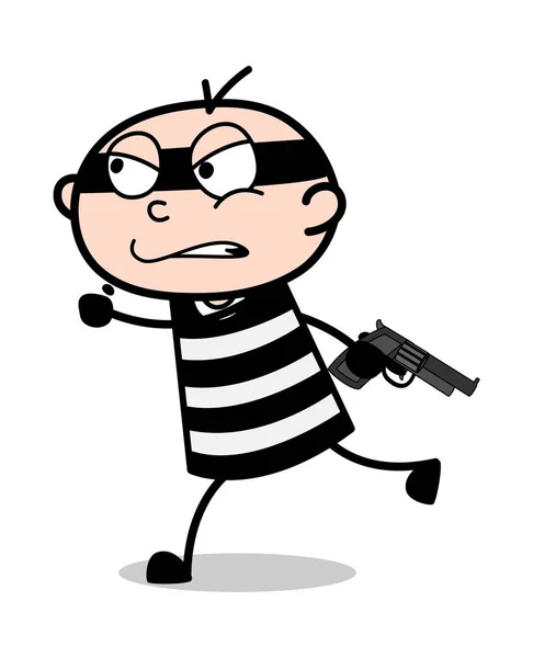 Correndo com arma - Criminoso ladrão de desenhos animados Guy Vector Illustratio — Vetor de Stock