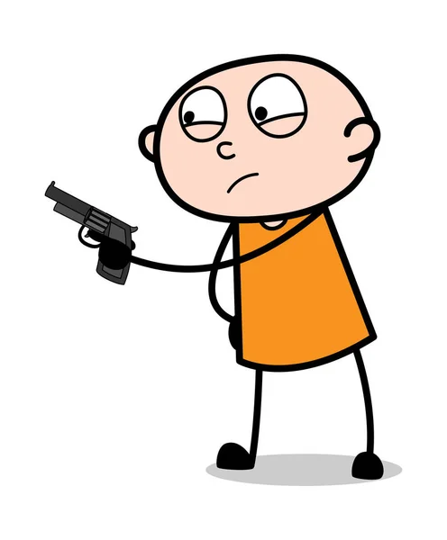 Apontando arma - Criminoso ladrão de desenhos animados Guy Vector Ilustração — Vetor de Stock