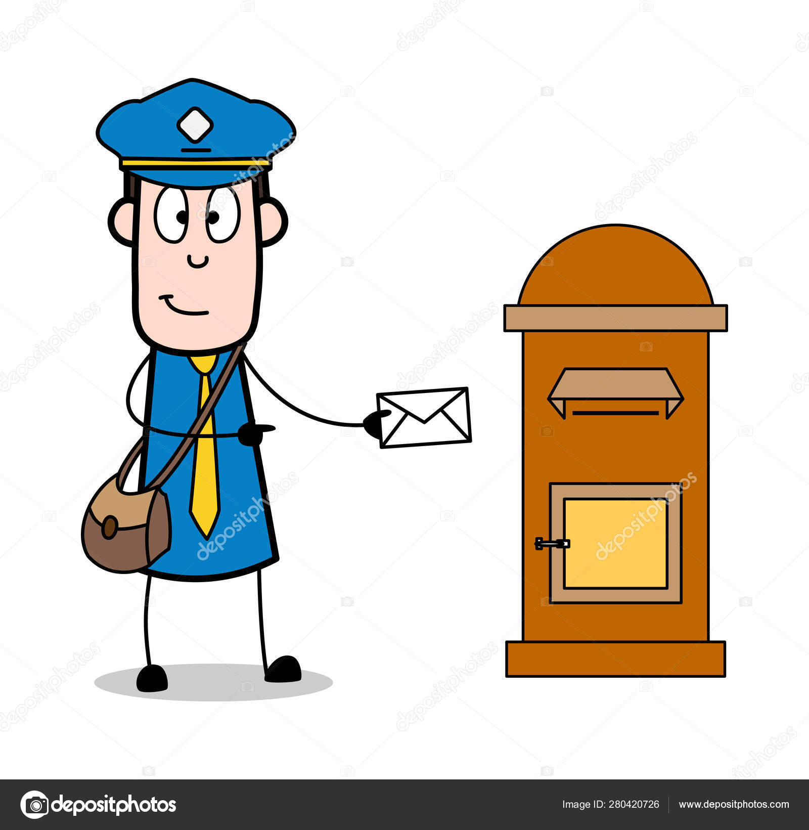 Nachrichten zeigen RetroPostbote Cartoon Kurier Kerl Vektor Illu