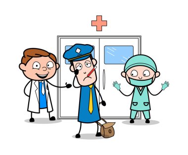 Doktorlar ile Hasta - Retro Postacı Karikatür Kurye Guy Vec