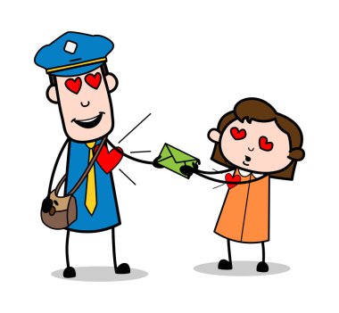 Bir Aşk Mektubu Paylaşımı - Retro Postacı Karikatür Kurye Guy Vector