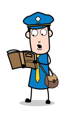 Okuma Kitabı - Retro Postacı Karikatür Kurye Guy Vector Illustra