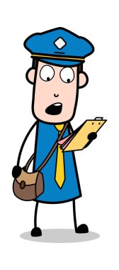 Bir Mektup Okuma - Retro Postacı Karikatür Kurye Guy Vector Illu