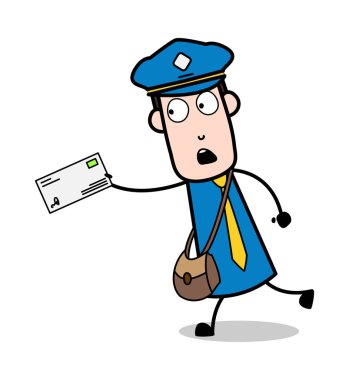 Teslim Etmek Için Zarf ile Koşu - Retro Postacı Karikatür Kurye