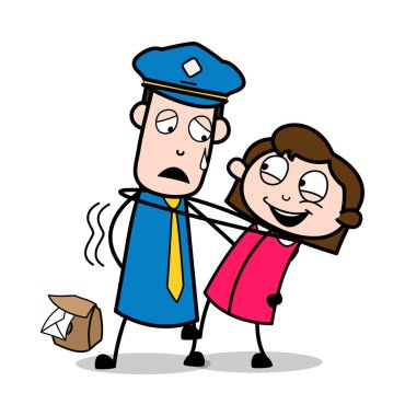 Bir Kız ile Dancing - Retro Postacı Karikatür Kurye Guy Vector I