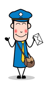 Blushing - Retro Postacı Karikatür Kurye Guy Vektör İllüstrasyon