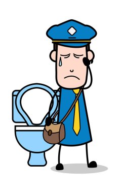 Kabızlık Sorunu - Retro Postacı Karikatür Kurye Guy Vektör 