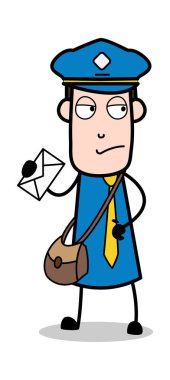 Zarf Gösterme - Retro Postacı Karikatür Kurye Guy Vector Illu