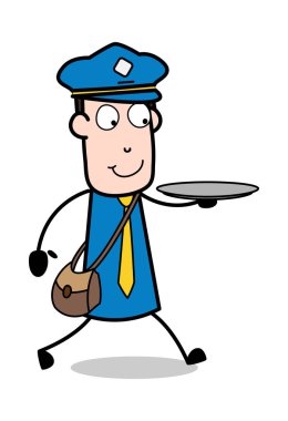 Bir Plaka Holding - Retro Postacı Karikatür Kurye Guy Vector Illus