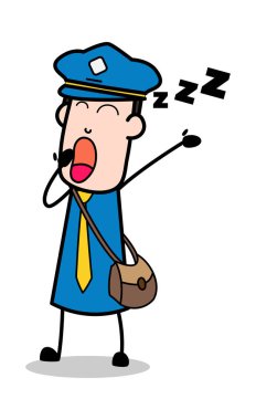 Esneme - Retro Postacı Karikatür Kurye Guy Vektör İllüstrasyon