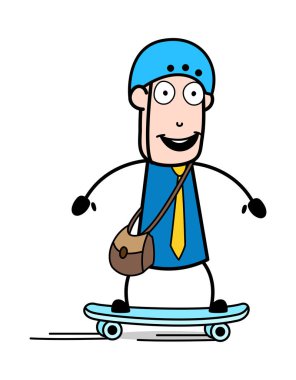 Kaykay - Retro Postacı Karikatür Kurye Guy Vektör Illustr