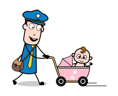 Bebek ile Going - Retro Postacı Karikatür Kurye Guy Vector Illus