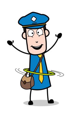 Hula Hoop ile oynamak - Retro Postacı Karikatür Kurye Guy Vecto