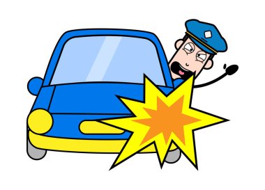 Araba Kazası - Retro Postacı Karikatür Kurye Guy Vektör Illustra