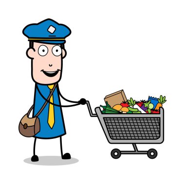 Alışveriş Pazarı - Retro Postacı Karikatür Kurye Guy Vector Illus